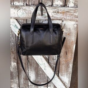 Fossil Sydney Black Pebbled Leather Satchel/ Crossbody Purse Bag